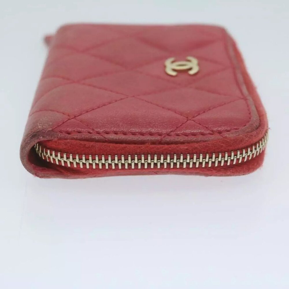 AUTHENTICITY GUARANTEED CHANEL Matelasse Coin Purse Lamb Skin Red CC - Picture 6 of 15